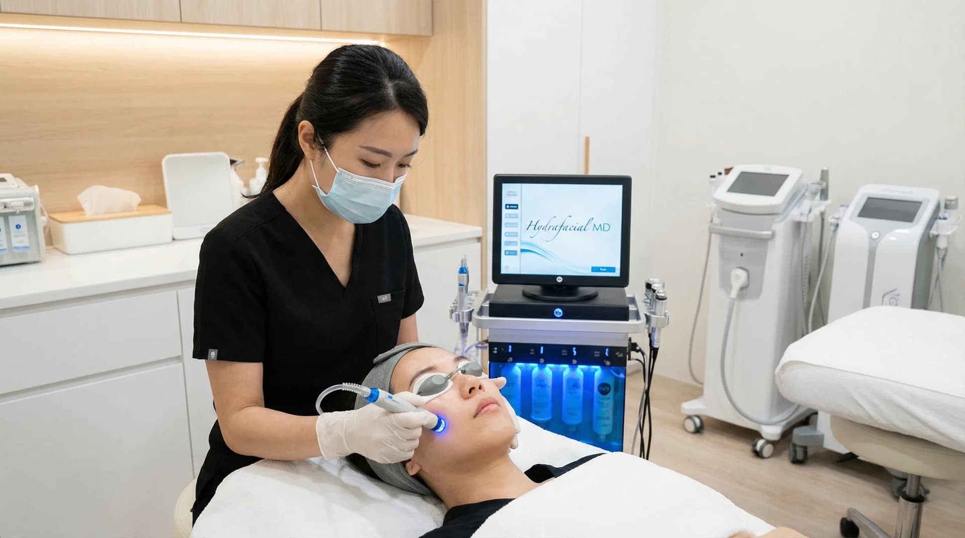 Hydrafacial treatment being performed by a qualified practitioner