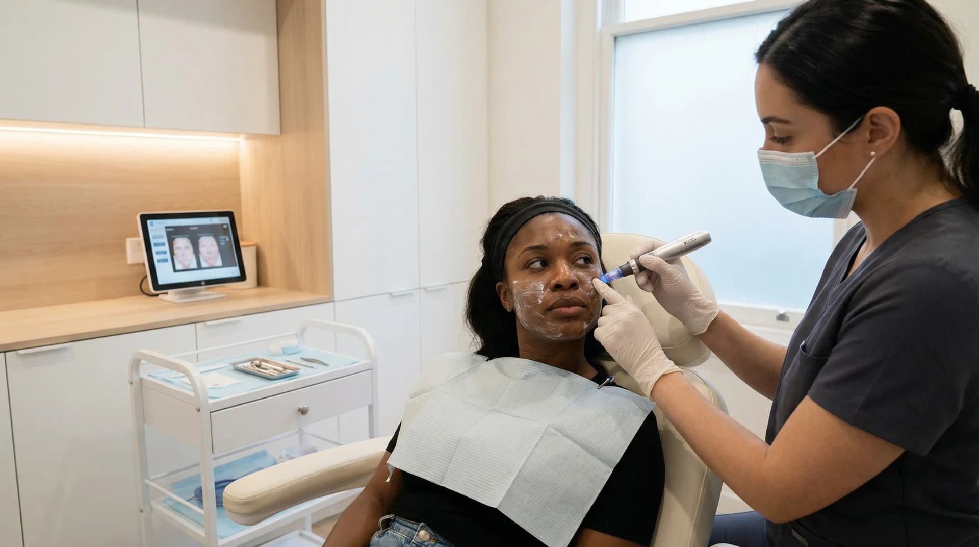 Microneedling treatment being performed by a qualified practitioner